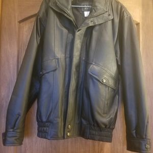 Vintage Mens KS Black Leather Bomber Jacket Size L
